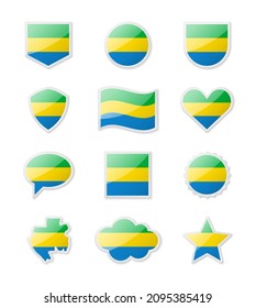 Gabon - set of country flags in the form of stickers of various shapes. Vector illustration