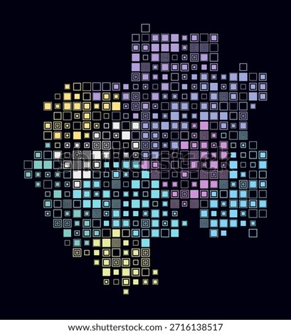 Gabon, shape of the country build of colored cells. Digital style map of the Gabon on dark background. Large size square blocks. Awesome vector illustration.