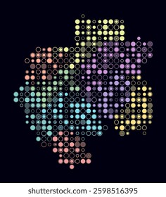 Gabon, shape of the country built of colored cells. Digital style map of Gabon on dark background. Large size circle blocks. Modern vector illustration.