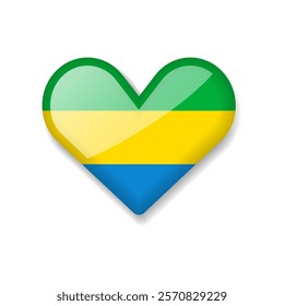 Gabon - Shiny Flag in the Form of Heart. Vector Illustration.