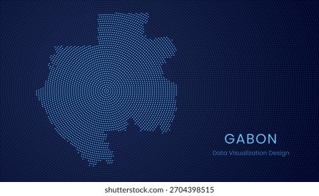 Gabon stylized dotted map in modern circular data tech visualization concept.