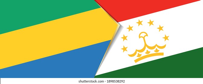 Gabon and Tajikistan flags, two vector flags symbol of relationship or confrontation.