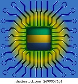 Tecnologia e Transformação Digital do Gabão - Gráfico vetorial da bandeira no ícone da CPU do Microchip Inovação e Modernização Tecnológica Africana