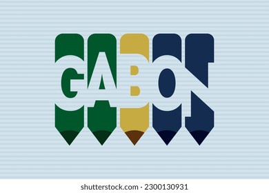 Gabon text with Pen symbol creative ideas design. Gabon flag color concept vector illustration. Gabon typography negative space word vector illustration. Gabon country name vector design.