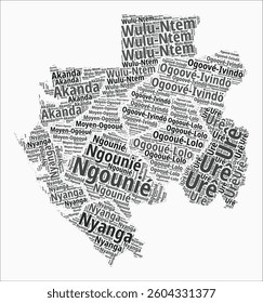 Gabon Text Style Regions. Country region names word clouds in French language. Modern vector illustration.
