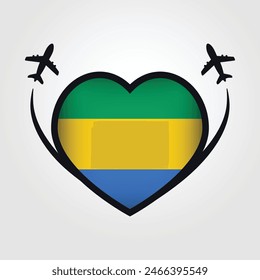 Gabon Travel Heart Flag With Airplane Icons