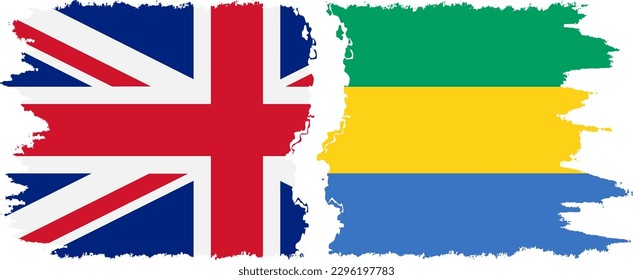 Gabon and UK grunge flags connection, vector