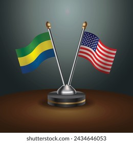 Gabon and United States table flags with gradient backgrund. Vector Illustration