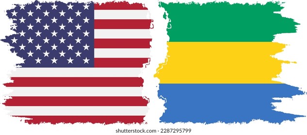 Gabon and USA grunge flags connection, vector