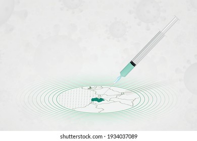 Gabon vaccination concept, vaccine injection in map of Gabon. Vaccine and vaccination against coronavirus, COVID-19. Vector template about Healthcare.