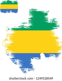 Gabon vector grunge brush stroke with  national flag and contour map. 