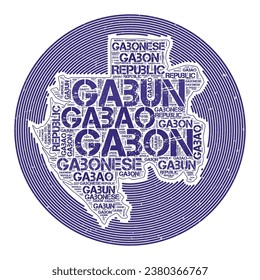 Gabon Vector Image. Country round logo design. Gabon poster in circular arcs and wordcloud style. Astonishing vector illustration.