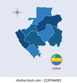 Gabon vector map and flag, Flag map of Gabon, vector