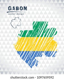 Gabon vector map with flag inside isolated on a white background. Sketch chalk hand drawn illustration