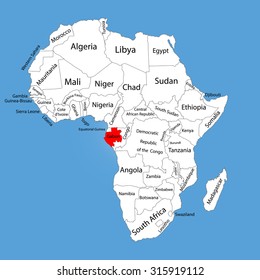 Gabon vector map silhouette isolated on Africa map. Editable vector map of Africa. African continent map.