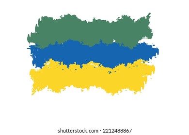 Gabon vector watercolor national country flag icon. Hand drawn illustration with dry brush stains, strokes, spots isolated on white background. Painted grunge style texture for posters, banner design.