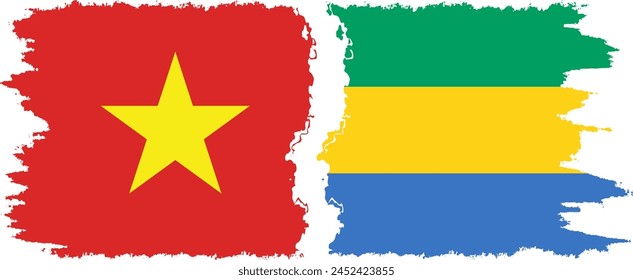 Gabon and Vietnam grunge flags connection, vector