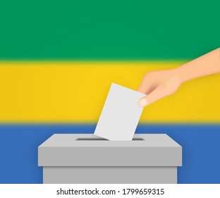 Gabon vote election banner background. Ballot Box with blurred flag