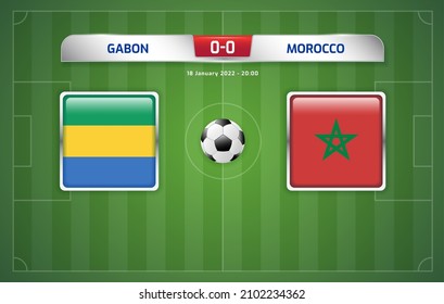 Gabon vs Morocco scoreboard broadcast template for sport soccer africa tournament 2021 Group C and football championship in cameroon vector illustration