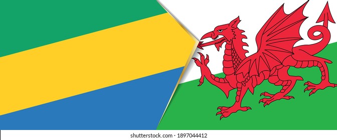 Gabon and Wales flags, two vector flags symbol of relationship or confrontation.