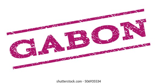 Gabon watermark stamp. Text caption between parallel lines with grunge design style. Rubber seal stamp with scratched texture. Vector purple color ink imprint on a white background.