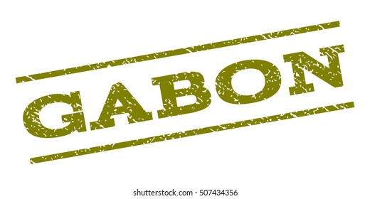 Gabon watermark stamp. Text caption between parallel lines with grunge design style. Rubber seal stamp with dust texture. Vector olive color ink imprint on a white background.