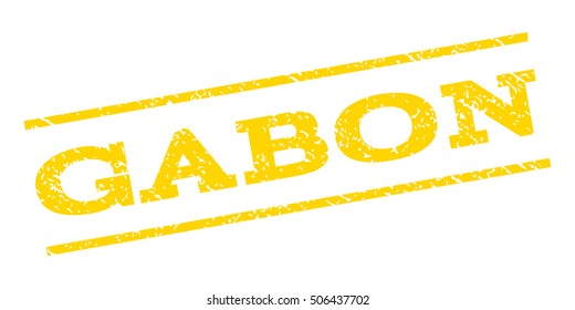 Gabon watermark stamp. Text tag between parallel lines with grunge design style. Rubber seal stamp with dirty texture. Vector yellow color ink imprint on a white background.