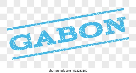 Gabon watermark stamp. Text tag between parallel lines with grunge design style. Rubber seal stamp with dirty texture. Vector light blue color ink imprint on a chess transparent background.