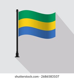Gabon Waving Flag Pole Vector Illustration
