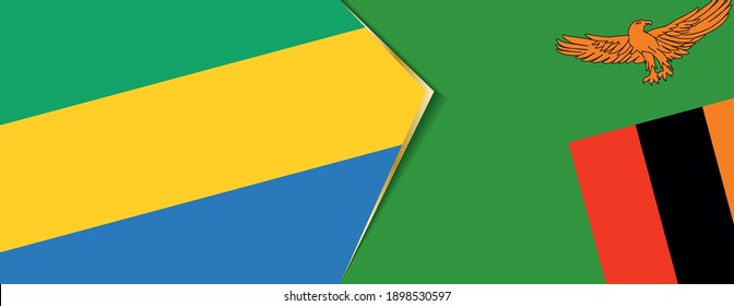 Gabon and Zambia flags, two vector flags symbol of relationship or confrontation.