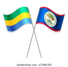 Gabonese and Belizean crossed flags. Gabon combined with Belize isolated on white. Language learning, international business or travel concept.