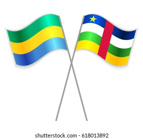 Gabonese and Central African crossed flags. Gabon combined with Central African Republic isolated on white. Language learning, international business or travel concept.