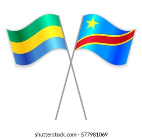 Gabonese and Congolese crossed flags. Gabon combined with Democratic Republic of the Congo isolated on white. Language learning, international business or travel concept.