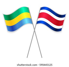Gabonese and Costa Rican crossed flags. Gabon combined with Costa Rica isolated on white. Language learning, international business or travel concept.