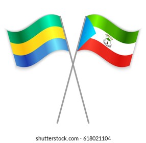 Gabonese and Equatorial Guinean crossed flags. Gabon combined with Equatorial Guinea isolated on white. Language learning, international business or travel concept.