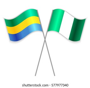 Gabonese and Nigerian crossed flags. Gabon combined with Nigeria isolated on white. Language learning, international business or travel concept.