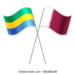 Gabonese and Qatari crossed flags. Gabon combined with Qatar isolated on white. Language learning, international business or travel concept.