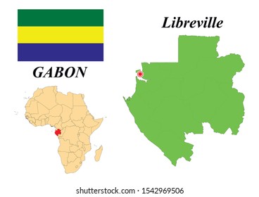 Gabonese republic. The Capital Libreville. Contour map. Vector graphics.