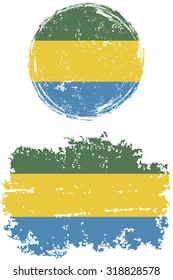 Gabonese round and square grunge flags. Vector illustration. Grunge effect can be cleaned easily. 