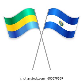 Gabonese and Salvadoran crossed flags. Gabon combined with El Salvador isolated on white. Language learning, international business or travel concept.