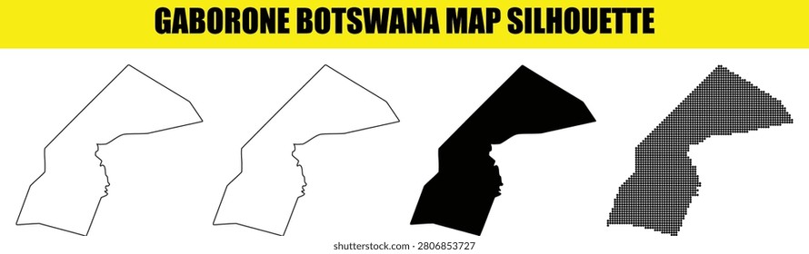 Gaborone botswana map silhouette collection in solid fill outline and dotted styles useful for africa country geographical map design element.