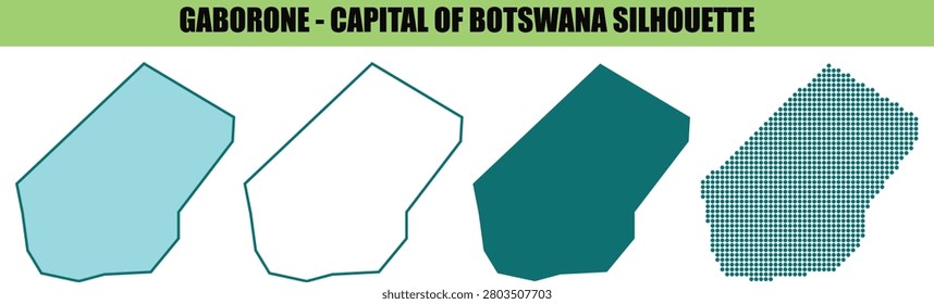 Gaborone city map, Botswana capital outline, administrative borders, isolated silhouette.