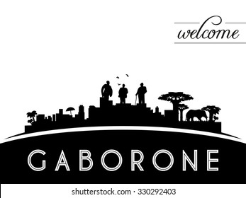 Gaborone skyline silhouette, black and white design, vector illustration