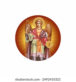 Gabriel Archangel. Christian illustration in Byzantine style 