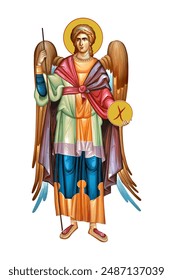 Gabriel Archangel illustration in Byzantine style isolated