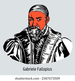 Gabriele Fallopio was an Italian priest and anatomist known for his research in anatomy and medicine. Hand drawn vector illustration