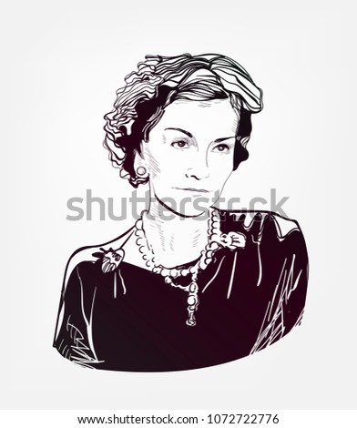 Gabrielle Chanel Coco vector sketch portrait illustration