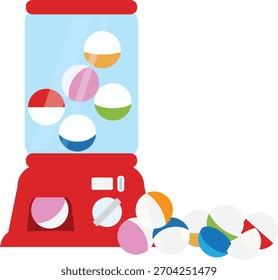 Gachapon Machine with Many Capsules Vector Illustration