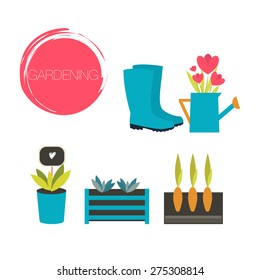 Gadening icon, gardening set, spring gardening, summer gardening, gardening elements