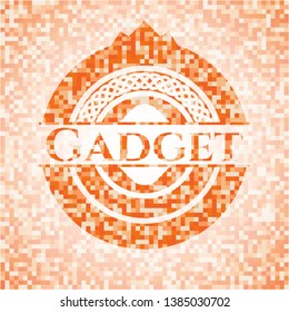 Gadget abstract emblem, orange mosaic background